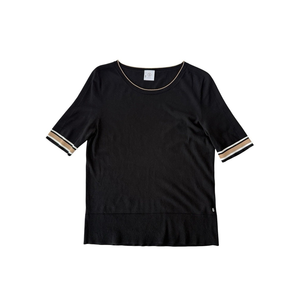 Bogner Stripe Sleeve‎ Knit Top Womens Medium Quiet Luxury Tennis Prep Minimalist